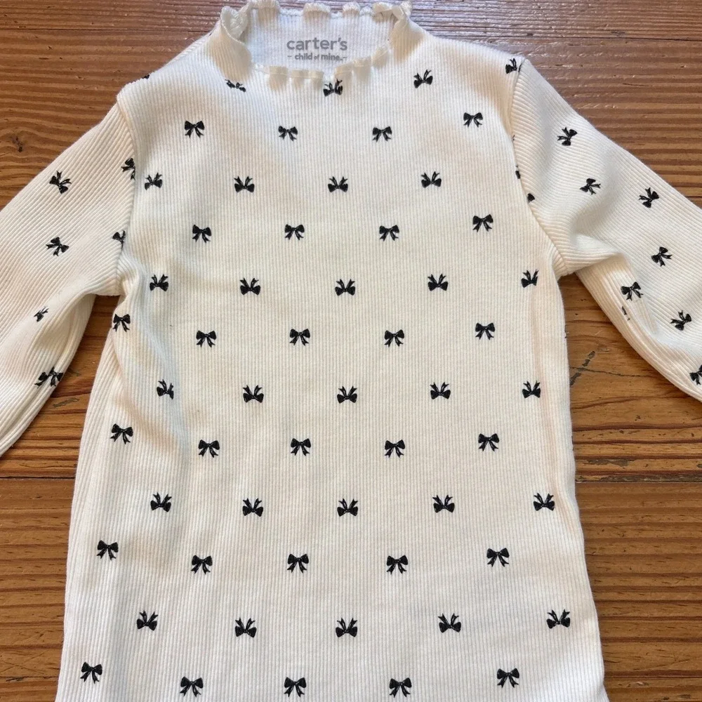 Carter's Jumper Set Kids Black Excellent Velvet Bow Print Mock Neck‎ SIZE 18M